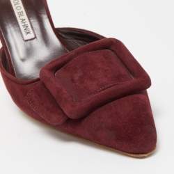Pre Owned Manolo Blahnik Burgundy Suede Maysale Mules Size 39.5