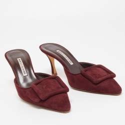 Pre Owned Manolo Blahnik Burgundy Suede Maysale Mules Size 39.5