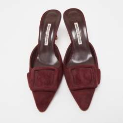 Pre Owned Manolo Blahnik Burgundy Suede Maysale Mules Size 39.5