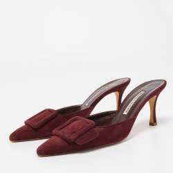 Pre Owned Manolo Blahnik Burgundy Suede Maysale Mules Size 39.5
