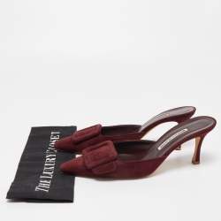 Pre Owned Manolo Blahnik Burgundy Suede Maysale Mules Size 39.5