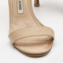 Pre Owned Manolo Blahnik Beige Leather Ankle Strap Sandals Size 35