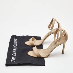 Pre Owned Manolo Blahnik Beige Leather Ankle Strap Sandals Size 35