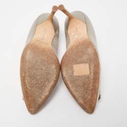 Pre Owned Manolo Blahnik Grey Satin Hangisi Crystal Embellished Pointed Toe Pumps Size 36