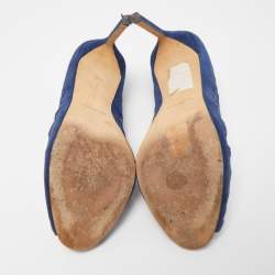 Pre Owned Manolo Blahnik Blue Suede Cut Out Peep Toe Pumps Size 40.5