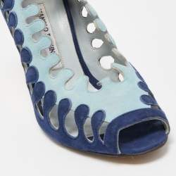 Pre Owned Manolo Blahnik Blue Suede Cut Out Peep Toe Pumps Size 40.5