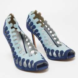Pre Owned Manolo Blahnik Blue Suede Cut Out Peep Toe Pumps Size 40.5