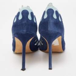 Pre Owned Manolo Blahnik Blue Suede Cut Out Peep Toe Pumps Size 40.5