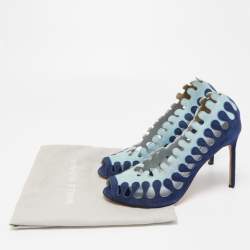 Pre Owned Manolo Blahnik Blue Suede Cut Out Peep Toe Pumps Size 40.5