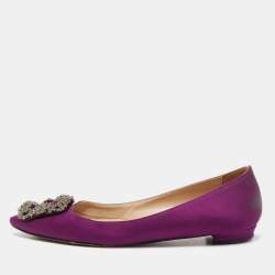 Pre Owned Manolo Blahnik Purple Satin Hangisi Ballet Flats Size 35
