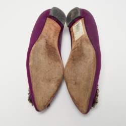 Pre Owned Manolo Blahnik Purple Satin Hangisi Ballet Flats Size 35