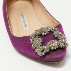 Pre Owned Manolo Blahnik Purple Satin Hangisi Ballet Flats Size 35