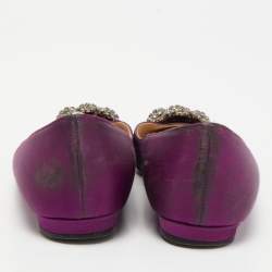 Pre Owned Manolo Blahnik Purple Satin Hangisi Ballet Flats Size 35