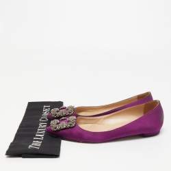 Pre Owned Manolo Blahnik Purple Satin Hangisi Ballet Flats Size 35