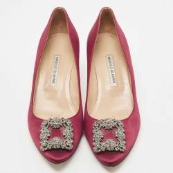 Manolo Blahnik Red Satin Hangisi Pumps Size 42