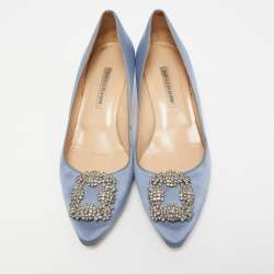 Pre Owned Manolo Blahnik Blue Satin Hangisi Pumps Size 42
