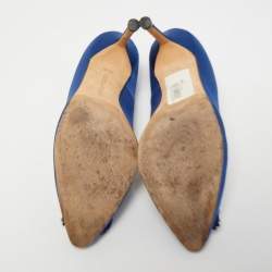 Pre Owned Manolo Blahnik Blue Satin Hangisi Crystal Embellished Pumps Size 35.5