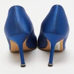 Pre Owned Manolo Blahnik Blue Satin Hangisi Crystal Embellished Pumps Size 35.5