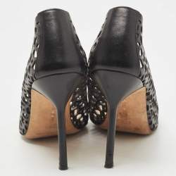 Pre Owned Manolo Blahnik Black Laser Cut Leather BB Laserato Pumps Size 35.5