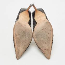 Pre Owned Manolo Blahnik Black Laser Cut Leather BB Laserato Pumps Size 35.5