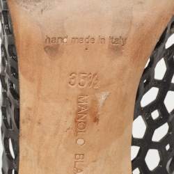 Pre Owned Manolo Blahnik Black Laser Cut Leather BB Laserato Pumps Size 35.5