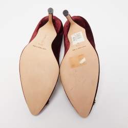 Pre Owned Manolo Blahnik Burgundy Velvet Hangisi Crystal Embellished Pointed Toe Pumps Size 36.5