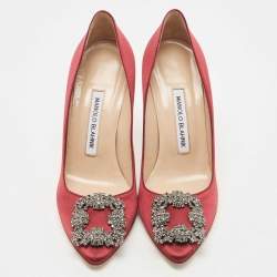 Pre Owned Manolo Blahnik Burgundy Satin Hangisi Pumps Size 36.5