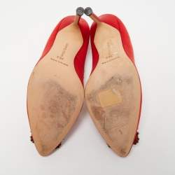 Pre Owned Manolo Blahnik Red Satin Hangisi Pumps Size 36.5