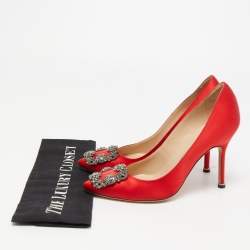 Pre Owned Manolo Blahnik Red Satin Hangisi Pumps Size 36.5