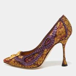Manolo Blahnik Multicolor Brocade Fabric Hangisi Pointed Toe Pumps Size 36