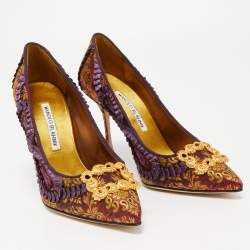 Manolo Blahnik Multicolor Brocade Fabric Hangisi Pointed Toe Pumps Size 36