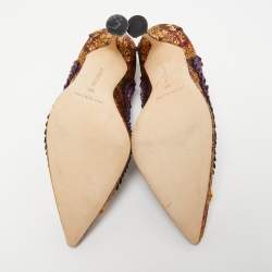 Manolo Blahnik Multicolor Brocade Fabric Hangisi Pointed Toe Pumps Size 36