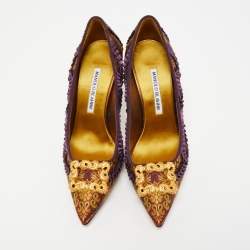 Manolo Blahnik Multicolor Brocade Fabric Hangisi Pointed Toe Pumps Size 36