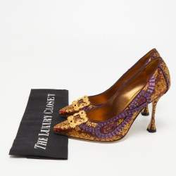 Manolo Blahnik Multicolor Brocade Fabric Hangisi Pointed Toe Pumps Size 36