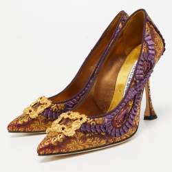 Manolo Blahnik Multicolor Brocade Fabric Hangisi Pointed Toe Pumps Size 36