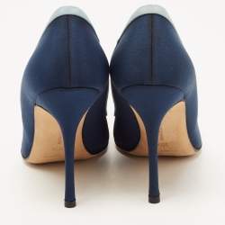 Pre Owned Manolo Blahnik Blue Fabric Gotrian Crystal Embellished Pointed Toe Pumps Size 36.5