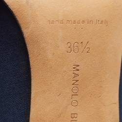 Pre Owned Manolo Blahnik Blue Fabric Gotrian Crystal Embellished Pointed Toe Pumps Size 36.5