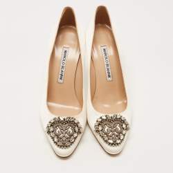 Pre Owned Manolo Blahnik White Satin Okkava Pumps Size 36.5