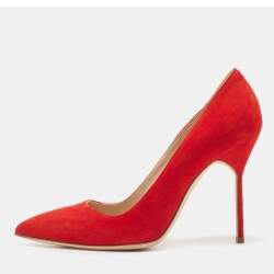 Manolo Blahnik Red Suede BB Pointed Toe Pumps Size 36.5
