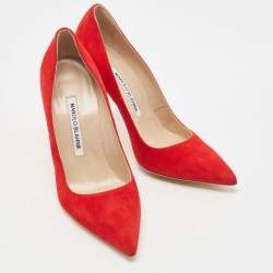 Manolo Blahnik Red Suede BB Pointed Toe Pumps Size 36.5