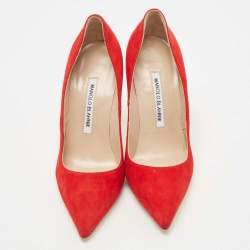 Manolo Blahnik Red Suede BB Pointed Toe Pumps Size 36.5