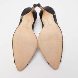 Pre Owned Manolo Blahnik Black Lace and Satin Hangisi Pumps Size 36.5