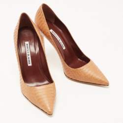 Pre Owned Manolo Blahnik Brown Python Leather BB Pointed Toe Pumps Size 36