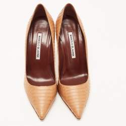 Pre Owned Manolo Blahnik Brown Python Leather BB Pointed Toe Pumps Size 36