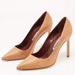 Pre Owned Manolo Blahnik Brown Python Leather BB Pointed Toe Pumps Size 36