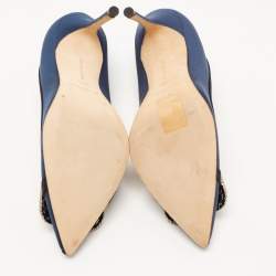 Manolo Blahnik Blue Fabric Gotrian Crystal Embellished Pointed Toe Pumps Size 36.5