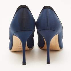 Manolo Blahnik Blue Fabric Gotrian Crystal Embellished Pointed Toe Pumps Size 36.5