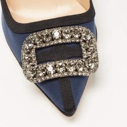 Manolo Blahnik Blue Fabric Gotrian Crystal Embellished Pointed Toe Pumps Size 36.5
