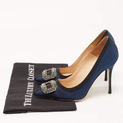 Manolo Blahnik Blue Fabric Gotrian Crystal Embellished Pointed Toe Pumps Size 36.5