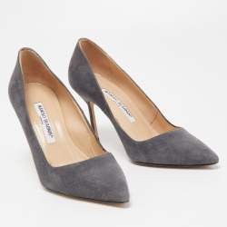 Pre Owned Manolo Blahnik Grey Suede BB Pumps Size 36.5